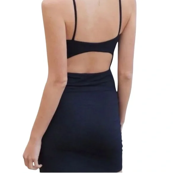 MAAJI women’s black ribbed cut out bodycon beach swim cover up mini dress size L